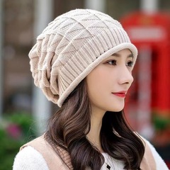 秋冬款韩版时尚百搭包头护耳堆堆帽帽子女士针织帽韩版时尚百搭包