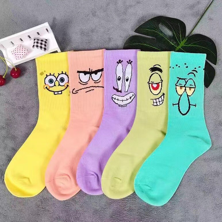 Spongebob Cartoon Socks Cyber Popular Little Red Book Same Style Stockings High Cotton Socks Same Style Casual All-match for Men and Women