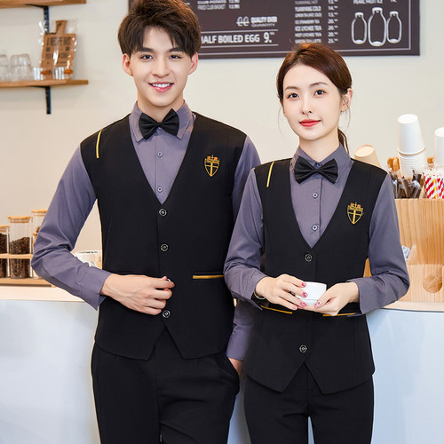 Autumn men's and women's long-sleeved fake two-piece vest suit catering hot pot restaurant KTV hotel restaurant bar waiter uniform