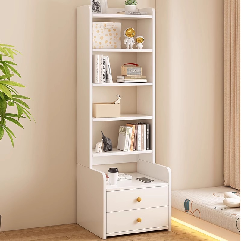 Solid Wood Bookshelf Bedside Table Bedroom Elevated Multifunctional Bedside Cabinet Storage Rack Eco-Board Modern Minimalist