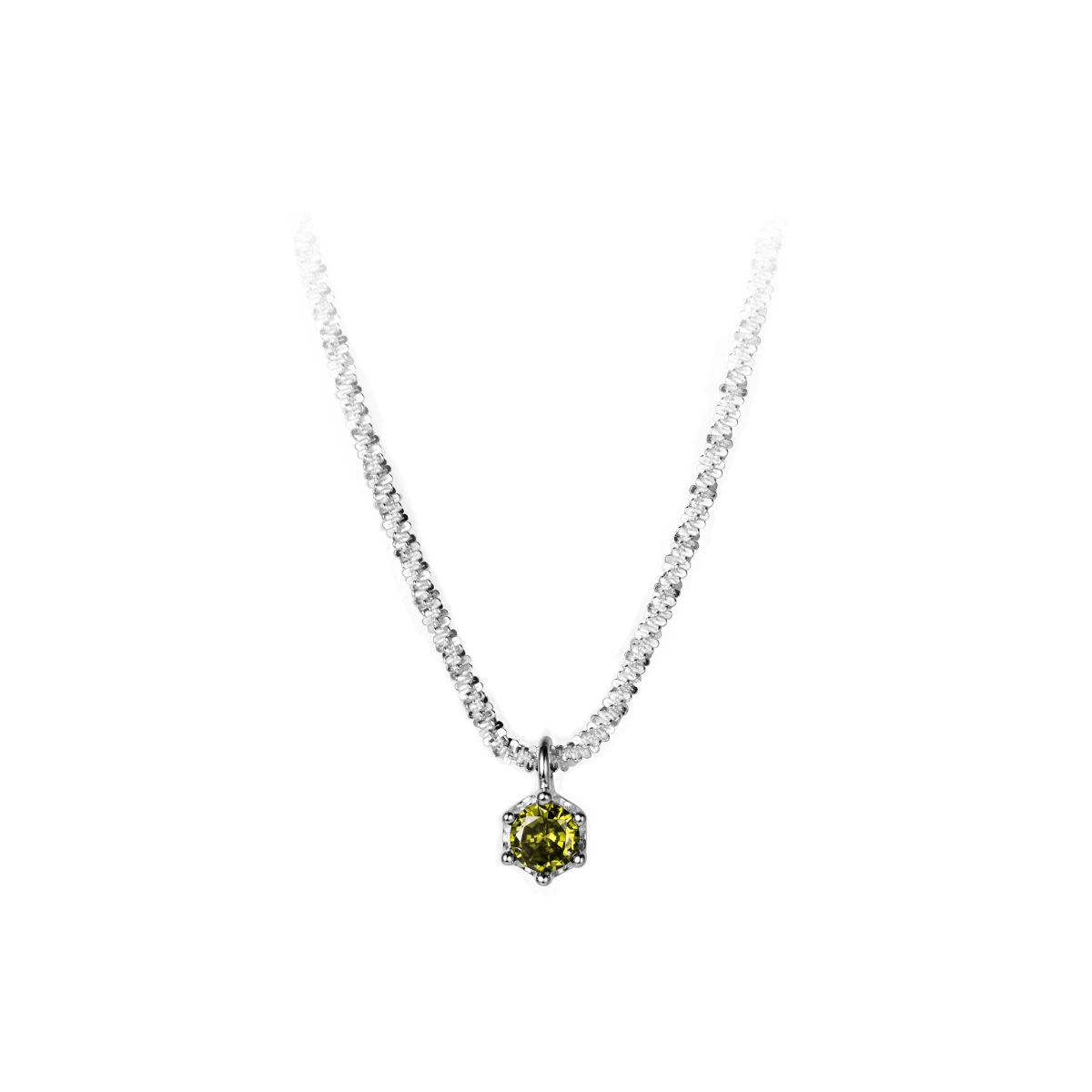 Green small universal necklace, accessory, silver 925 sample, simple and elegant design