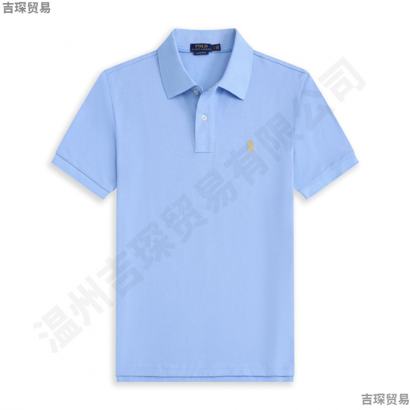 bordado pony logo hombre camiseta de algodón orgánico de manga corta con cuello de manga corta gran tamaño suelto bordado solapa hombre