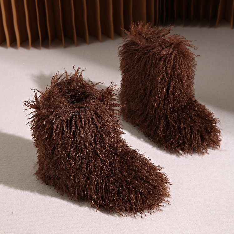 跨境欧美仿滩羊毛毛靴子女冬季仿皮草亚文化千禧辣妹中筒雪地靴