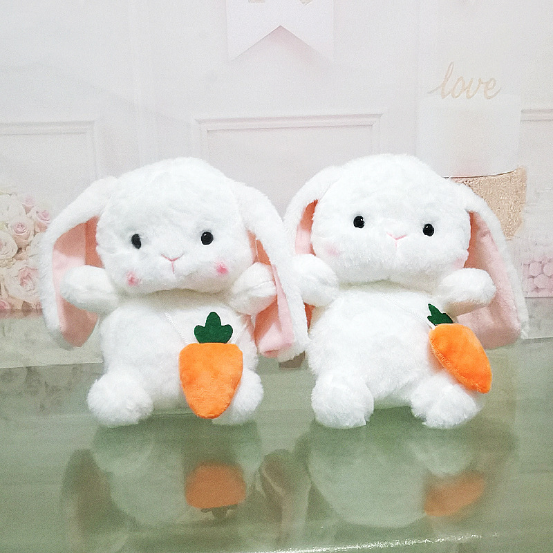 Lindo animal pequeño conejo blanco muñeca conejo de orejas largas rábano conejo de peluche muñeca muñeca niña regalo de cumpleaños al por mayor