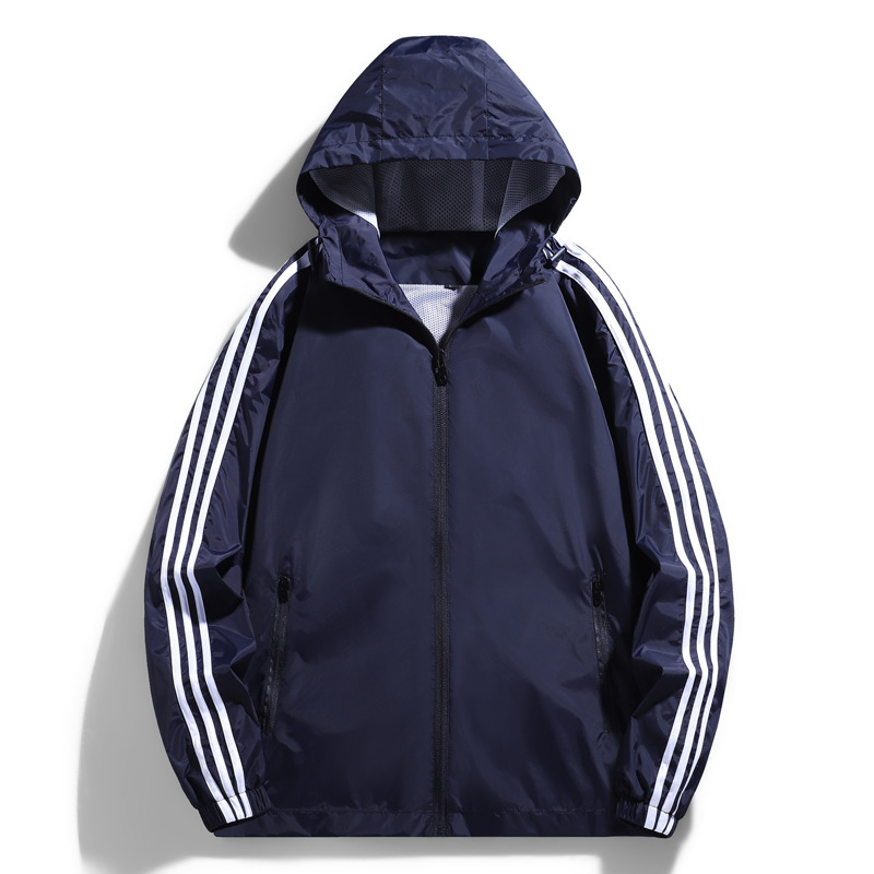 Tejido de nylon de calidad para hombres chaqueta de tres barras pareja de otoño chaqueta deportiva con capuz image 7