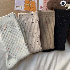 美拉德暖秋棕色系襪子女韓版中筒點子紗豎條簡約學院風ins百搭