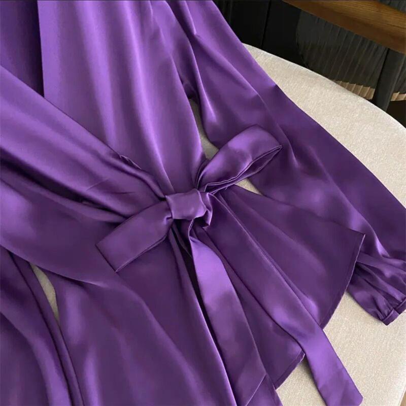 V-Neck Satin Top New Light Mature Purple Early Autumn Strap Shirt Spring French Waistband Design Niche Shirt