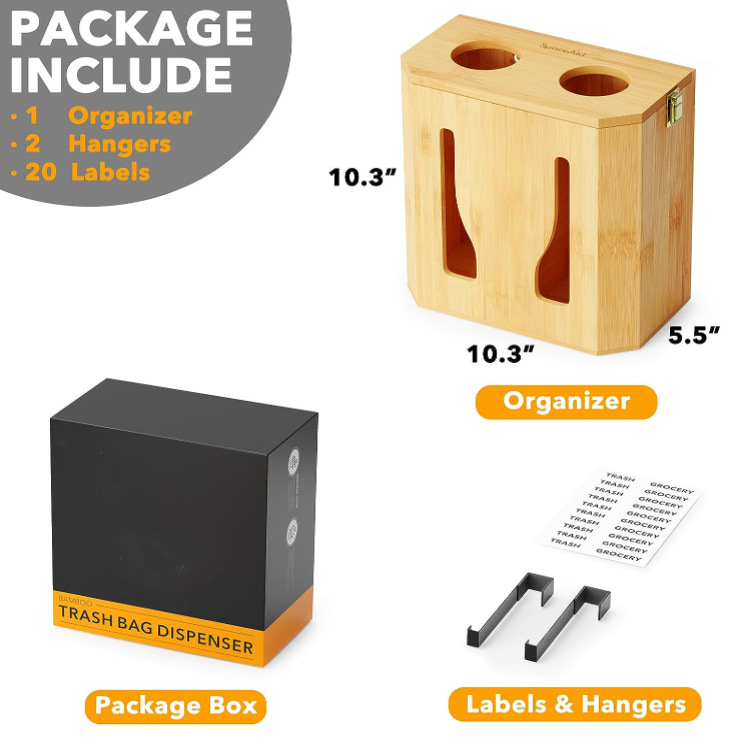 Bamboo kitchen garbage bag storage rack, wall hanging