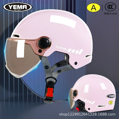 Summer Safety Helmet | Motosiklet kaskı (dəbilqə) - cherry-pink-embellished-flowers-sunscreen-light-silver-short-mirror