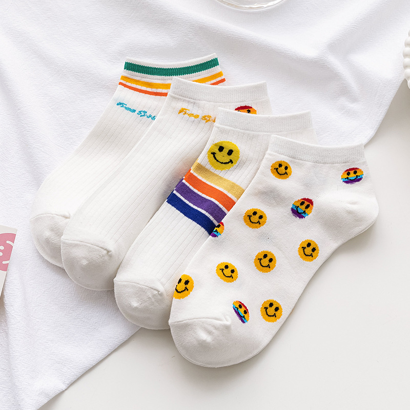 Socks Socks Rainbow Smiling face Korean Edition lovely Spring and summer Thin section ventilation pinkycolor ins Shallow socks