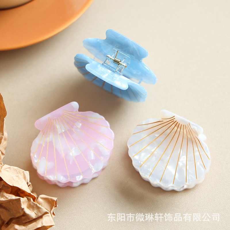 酢酸貝殻ヘアクリップ 海の夏の新作 ホタテ貝ヘアピン 後頭部シャーククリップ 高級感ヘアアクセサリー|undefined