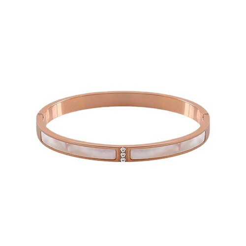 New Arrival Three-Diamond White Mother-of-Pearl Shell Bracelet in Rose Gold, Made of Titanium Steel—A Simple, Versatile, and Fashionable European/American-Style Accessory for Women
