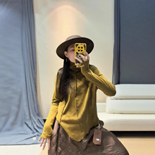 爆款半高领木耳花边打底衫女秋冬新款高级感大码时尚洋气上衣8663