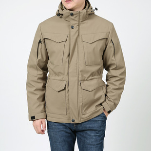 2022 Winter New Men's Casual Large Size Multi-Pocket Hooded Jacket with Fleece Cotton Coat 2088