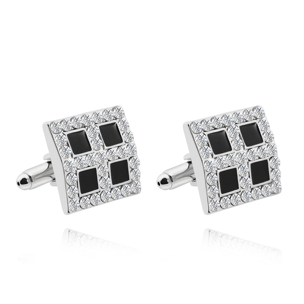 European and American men's cufflinks square diamond collar buttons fashionable French cufflinks business suit clothing shirt accessories_voghion.com