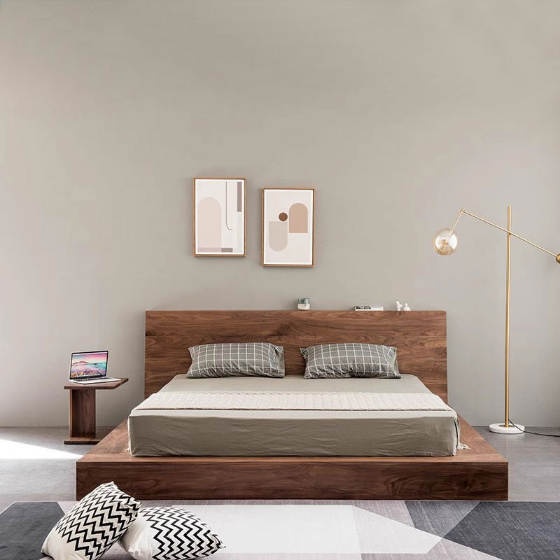 Nordic Simple Floor-Standing Big Bed Japanese Style Modern Tatami Hard-Relying Single Double Bed Black Walnut Floor Bed Nordic Simple Floor-Standing Big Bed Japanese Style Modern Tatami Hard-Relying Single Double Bed Black Walnut Floor Bed