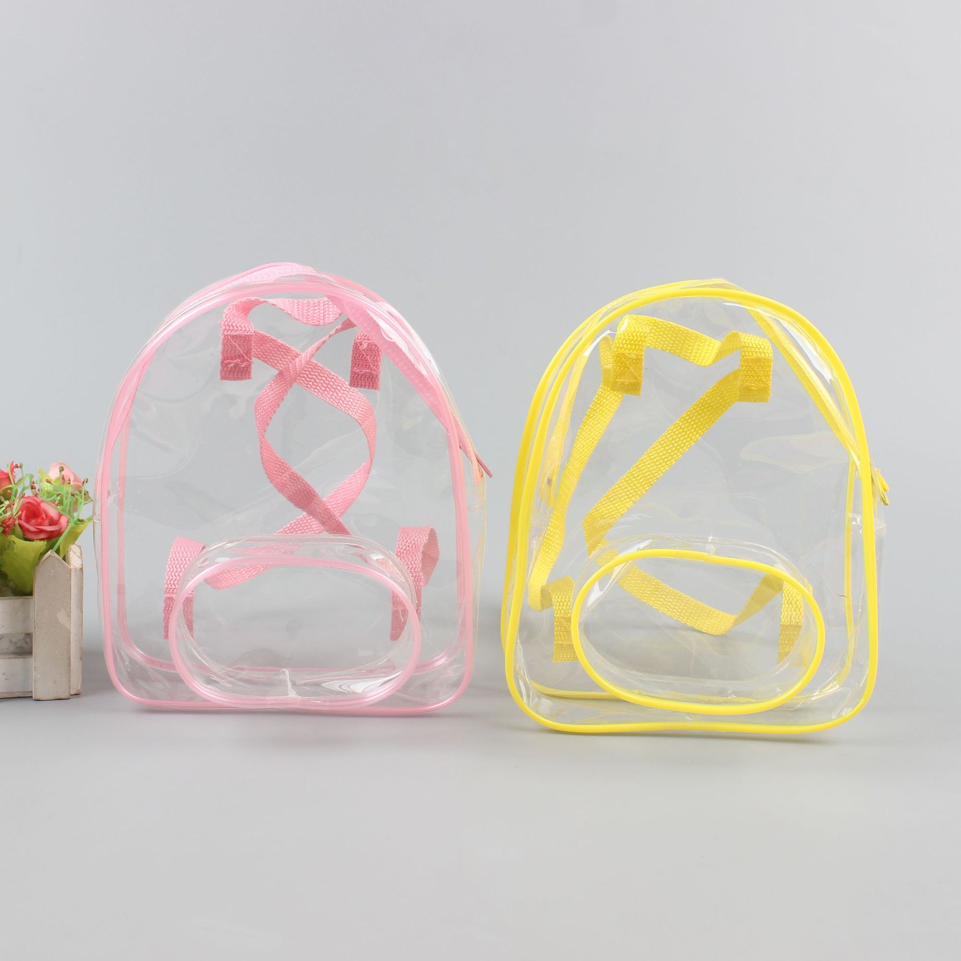 PVC透明双肩背包儿童玩具积木果冻背包 透明大容透明书包