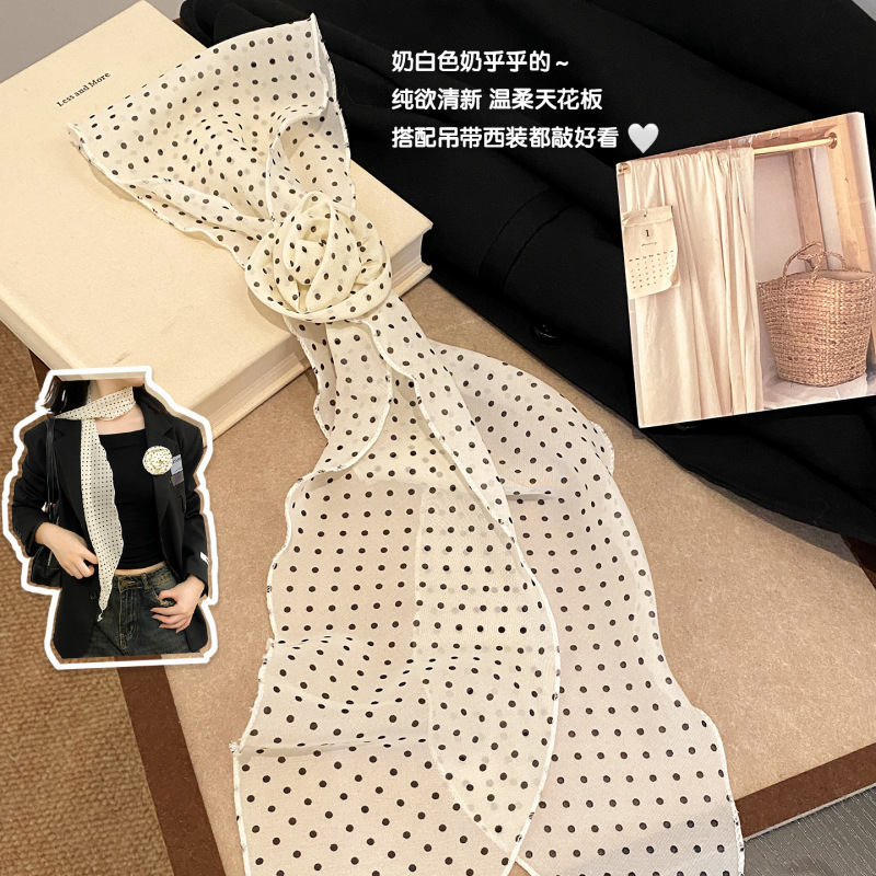 高级感时髦辣妹波点花朵丝巾女夏薄款长条氛围感腰带领巾搭配系脖|undefined