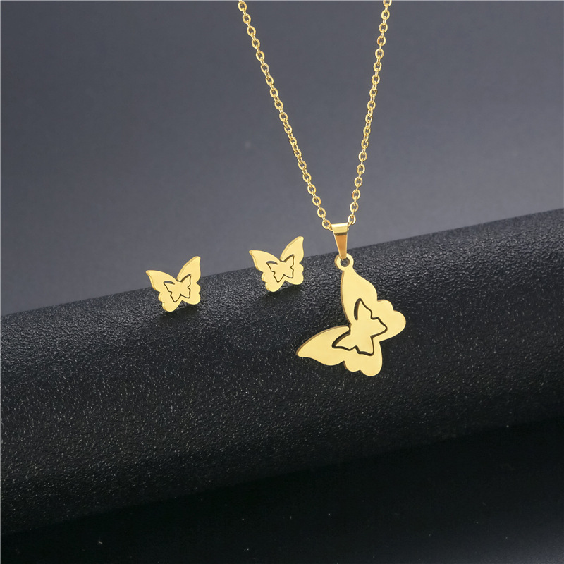 Simple Style Geometric Stainless Steel Plating Earrings Necklace 1 Set