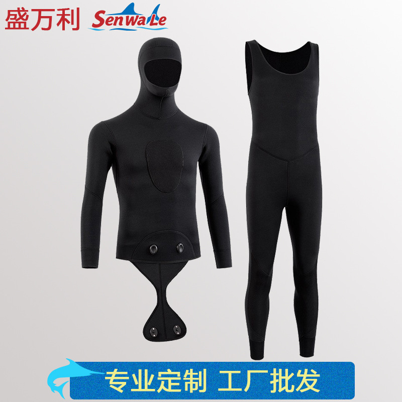 3mm Black Men's Thermal Diving Suit, Thickened Set, Long-Sleeve Camouflage Full-Body Freediving Wet Suit