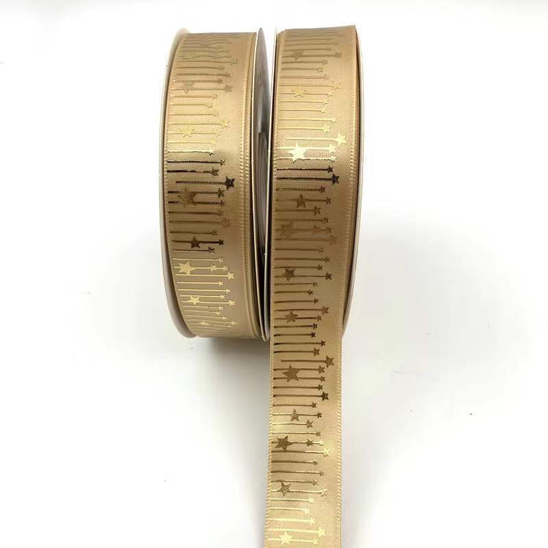 Cinta de meteorito dorado sólido caliente Impresión de estrellas cinta de poliéster bandeja de barra de cinta flor caja de regalo embalaje en stock al por mayor