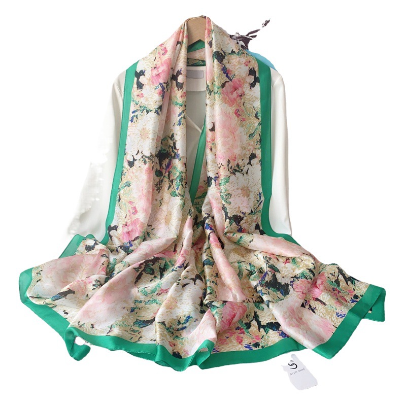 Bufanda de seda para mujer primavera y verano estilo coreano de moda elegante chal de doble uso bufanda de seda artificial playa viajes protección solar bufanda exterior