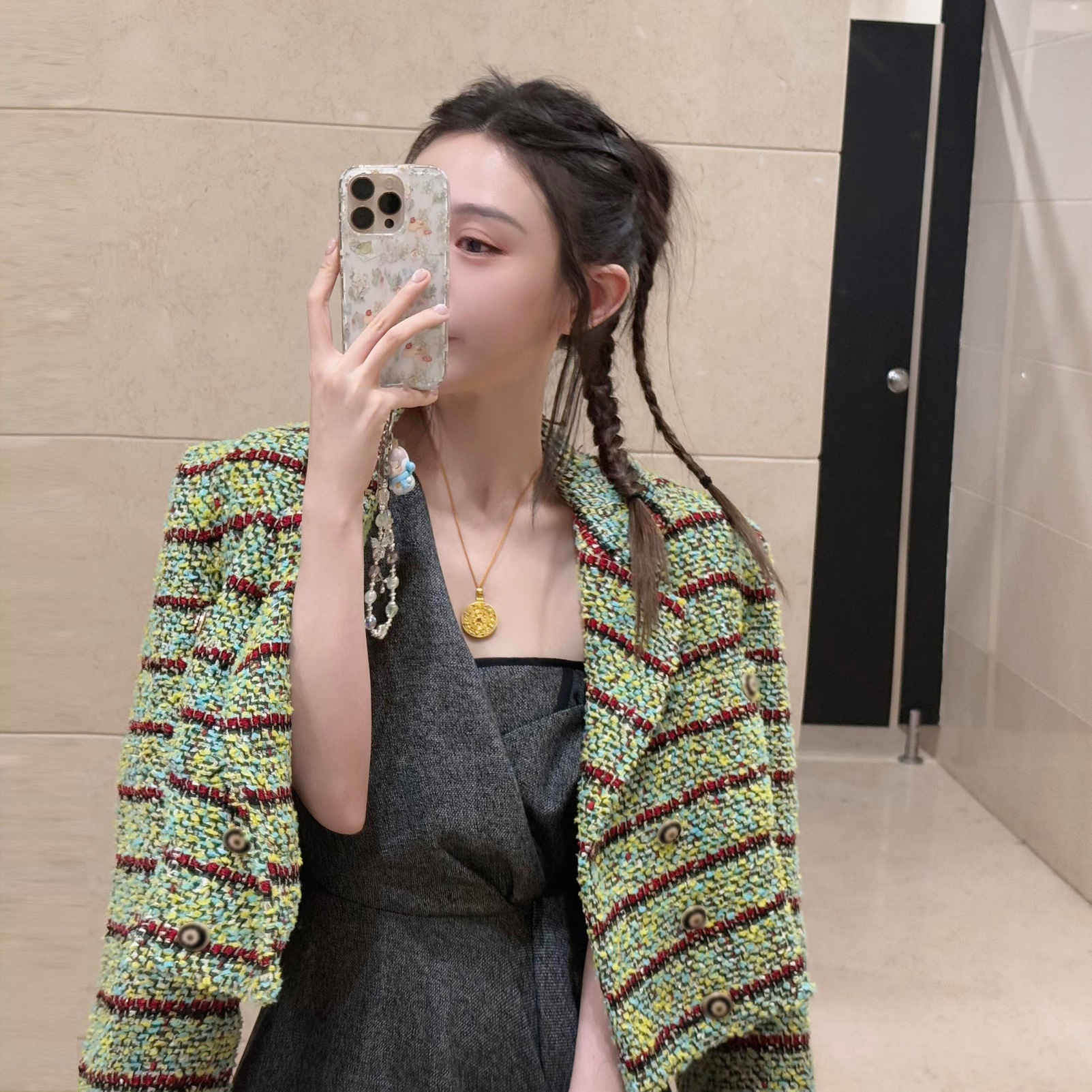 French-Style Elegant Color-Block Striped Short Jacket for Women, New Spring Vintage Chic Versatile Tweed Blazer