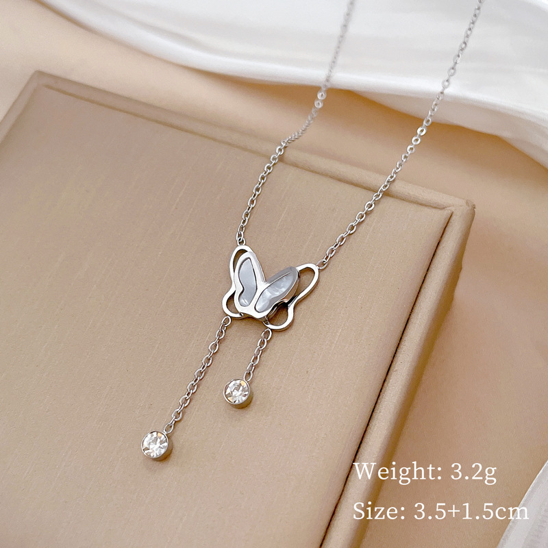 Titanium Steel IG Style Sweet Plating Inlay Butterfly Shell Zircon Necklace display picture 8