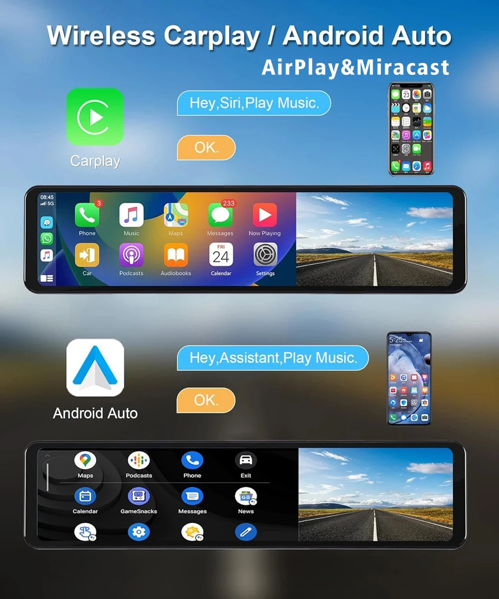 Cross-border screen driving recorder streaming media rearview mirror 4K HD Carplay before and after double recording GPS track
