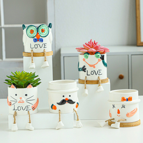 Nordic simulation succulent potted creative hanging doll ceramic flower pot cactus succulent indoor living room decoration