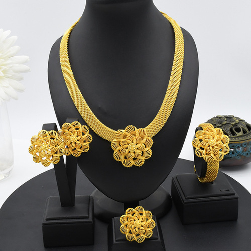 Bestselling European and American jewelry set necklace bracelet earrings ring Vietnamese sand gold women's jewelry set wholesale