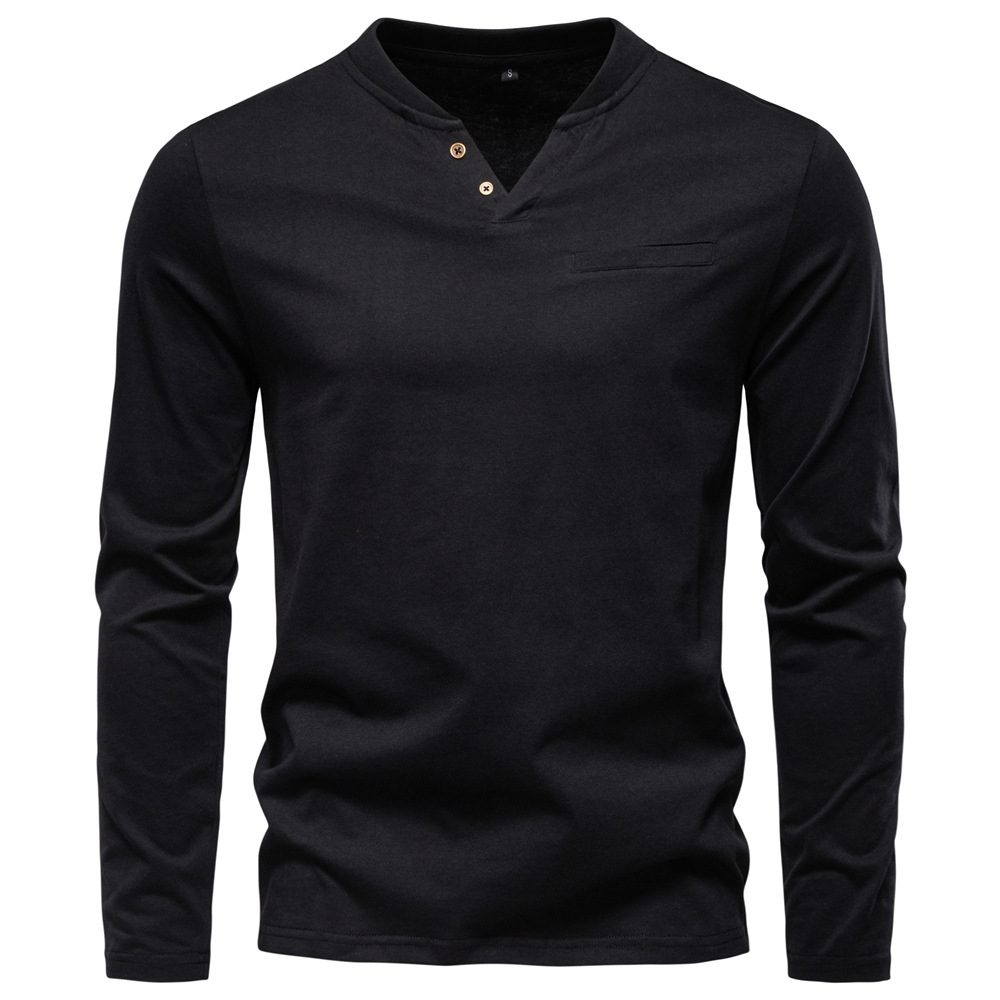 Nuova maglietta casual da uomo a maniche lunghe con scollo a V, vestibilità slim, in cotone, per l'autunno._voghion.com