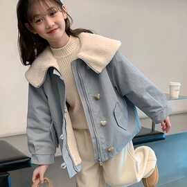 女童外套2025新款秋冬儿童羊羔毛加绒加厚夹克秋季女孩大童装上衣