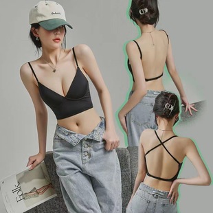 Big U-shaped back bra sexy backless underwear Women's Big chest small push up anti-sagging invisible bra sexy summer