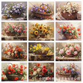 亚马逊 跨境新品横版彩色花篮图片钻石画满钻拼接刺绣艺术儿童DIY