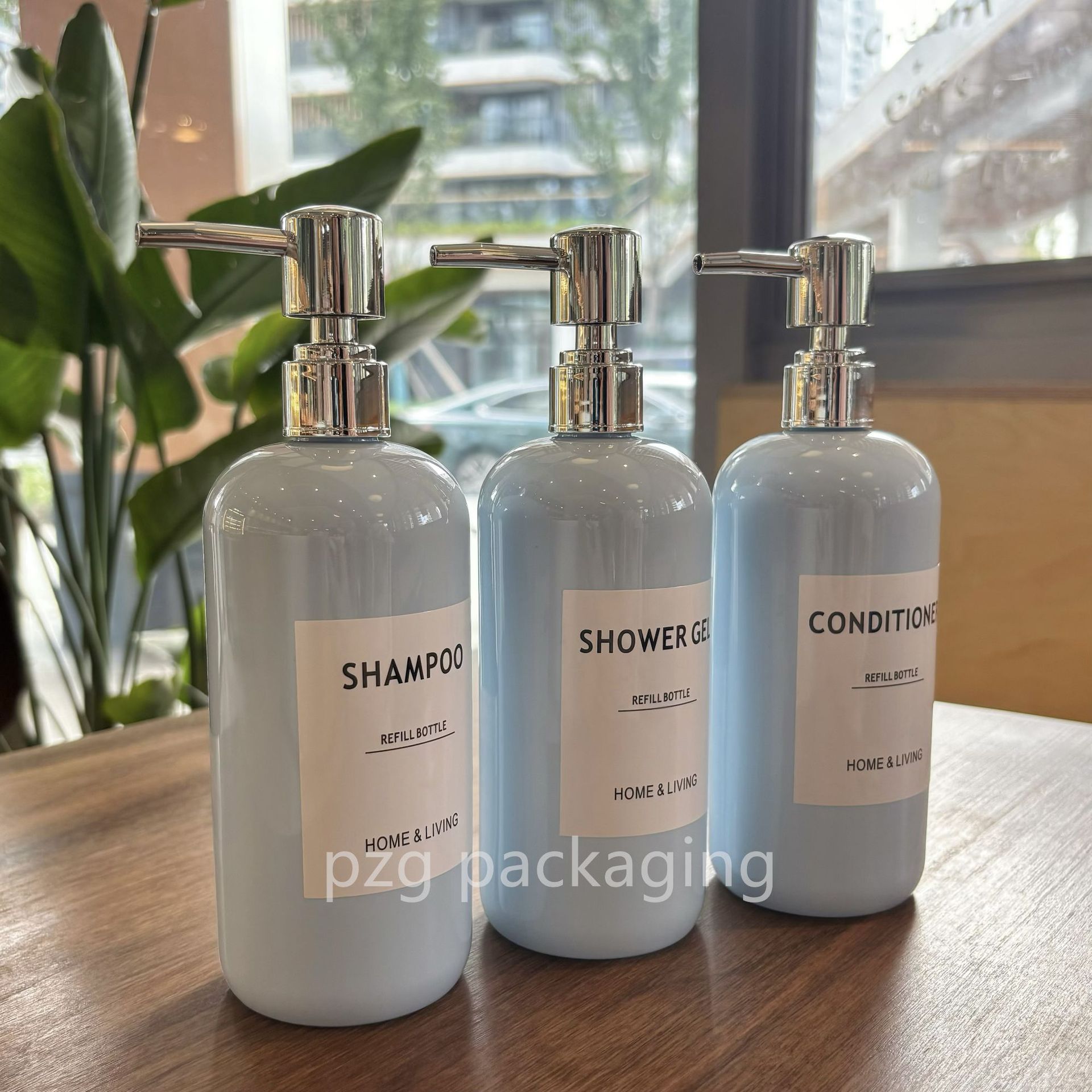 Inventario nuevo botella de presión azul de plástico productos de higiene loción desinfectante de manos reemplazo botella vacía botella de aceite esencial