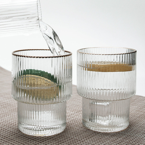 【】创意金边玻璃冷水壶ins风竖条纹玻璃杯套装家用轻奢水杯