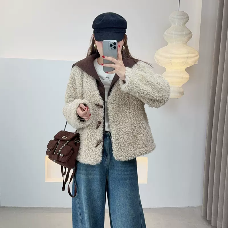 2025冬季新款大码女装200斤胖mm休闲厚款翻领毛毛显瘦外套9192