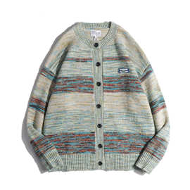 衣道古着2023日系潮流开衫男女上衣秋冬V领毛衣靓高街撞色针织衫