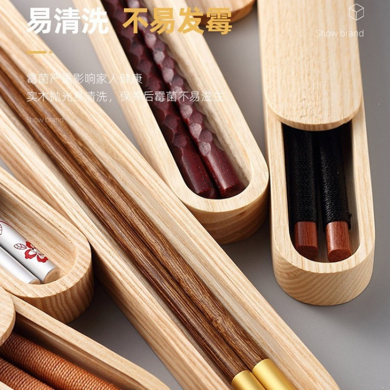 ホット販売箸パーソナルシングルポータブルボックス無垢材旅行箸学生食器ポータブル箸とスプーン 3 点セット|undefined
