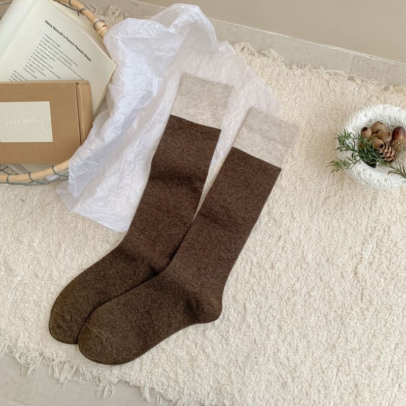 25秋冬新款袜子女拼色瘦腿微压小腿袜日系堆堆袜ins潮休闲简约棉|undefined
