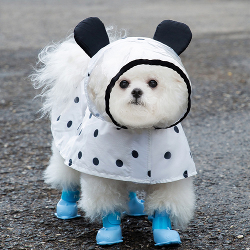 Full printed polka dot cute bear poncho dog waterproof raincoat Teddy Bichon small dog rainy clothes spring and summer