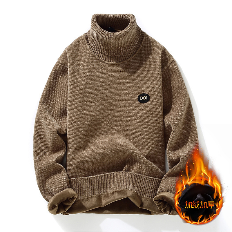 Dropshipping 2024 Turtleneck Sweater for Men, Loose Winter Base Shirt, Trendy Sweater with Fleece, Thickened Knit Sweater for Men