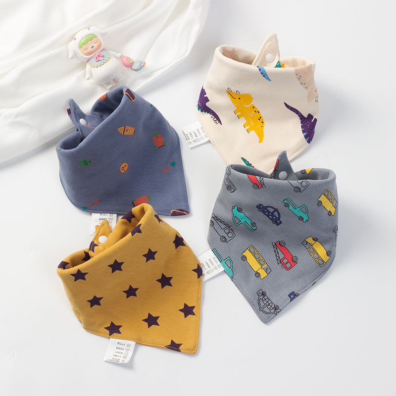 Baby Saliva Towel Waterproof Double-Layer Pure Cotton Kidsren's Triangle Towel Thick Kidsren's Baby Scarf Bib Pocket All Year Round