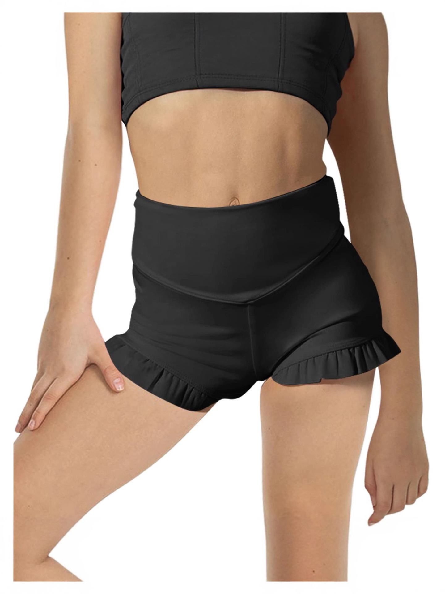European and American Cross-Border New Style Girls' Fashionable Solid Color Ruffled Swim Trunks Casual Fitness Shorts Beach Shorts 5033