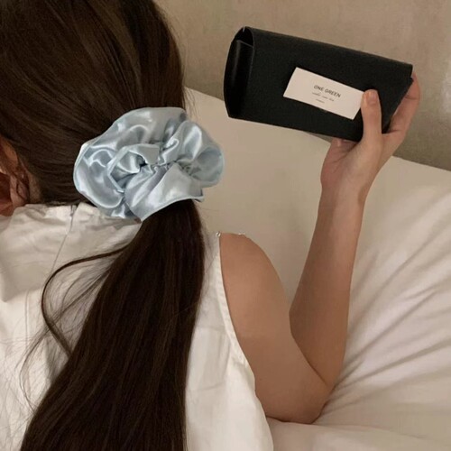 Korean style fever hair band cream blue double-layer large intestine circle high-end hair rope low ponytail hair accessories new style for women