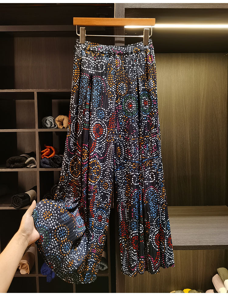 Quần culottes nữ ống rộng họa tiết bohemian, cạp chun nhún, dáng suông rộng, dài 9 phân — màu đen, màu trắng chi tiết 14