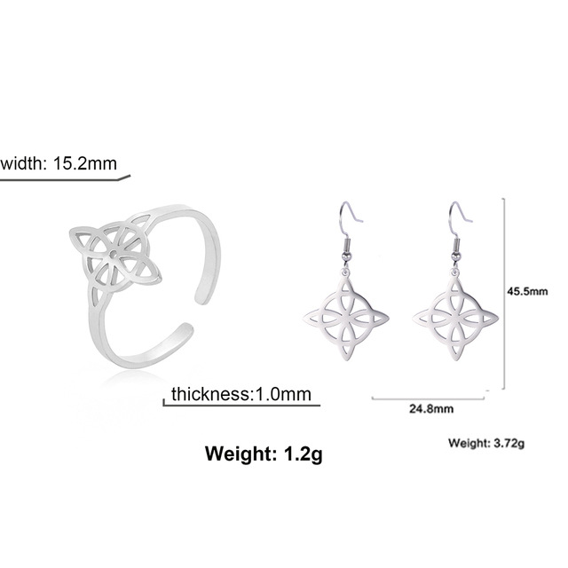 Comercio exterior exportado a Europa y América Venta caliente bruja nudo en forma de S collar pulsera pendientes anillo combinación corte traje de acero inoxidable