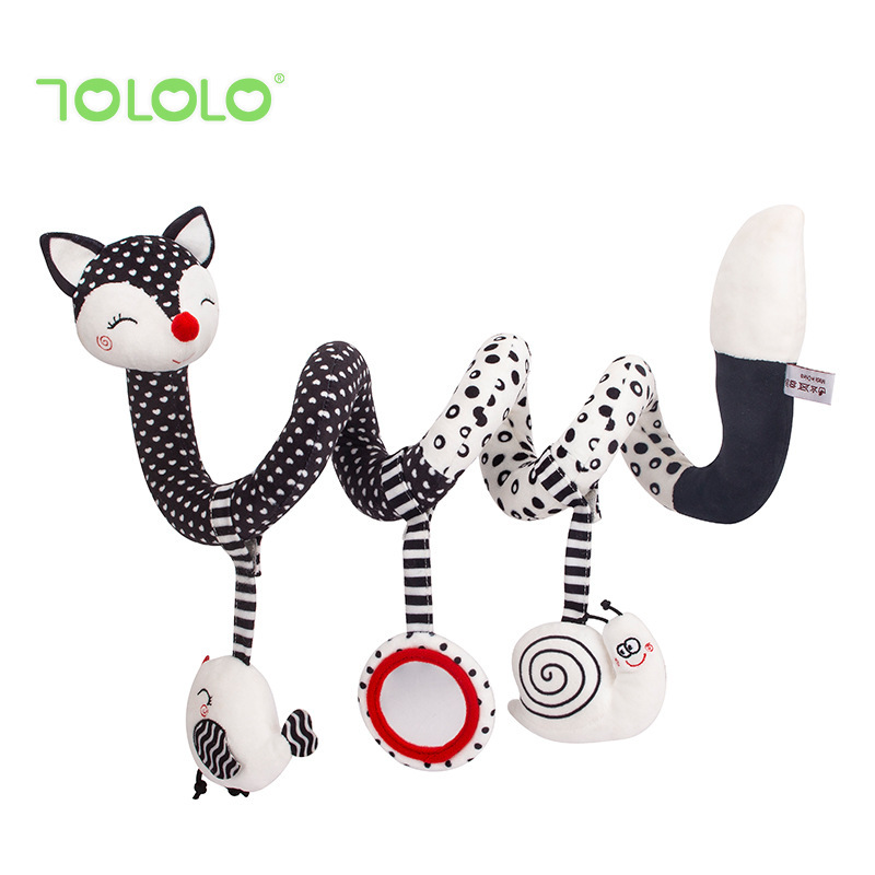 Juguete de educación temprana TOLOLO para cuna, zorro blanco y negro, 0-1 años, sonajero de peluche