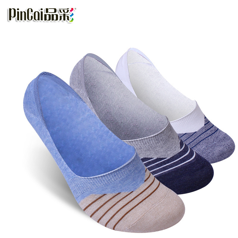 Pincai Socks Manufacturer Directly Approves Cotton Men's Invisible Boat Socks Breathable, Plaid and Non-Falling Striped Socks Super Low Cotton Socks